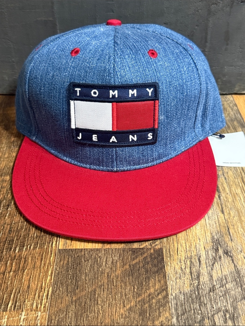 Tommy Jeans Denim Flag Logo Snapback Hat Blue Red NWT